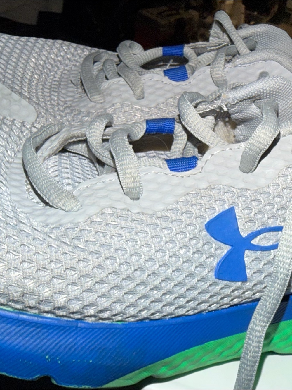 Under Armour Kids Light Gray Sneakers with Blue & Green Accents
